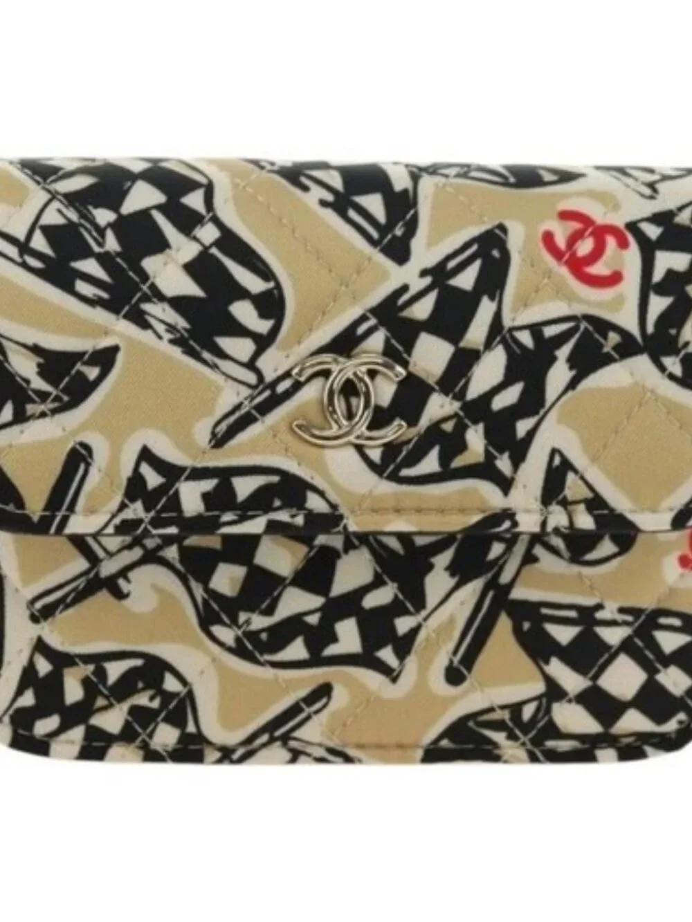 CHANEL Matelasse Chain Shoulder Pouch Nylon Beige Gold CC Auth bs35360SAM